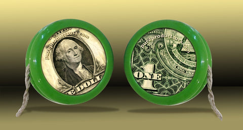 Ligorano Reese's Dough-yo. Custom Duncan yo-yo with U.S. dollar bill is on the front and back. From Pure Products USA.