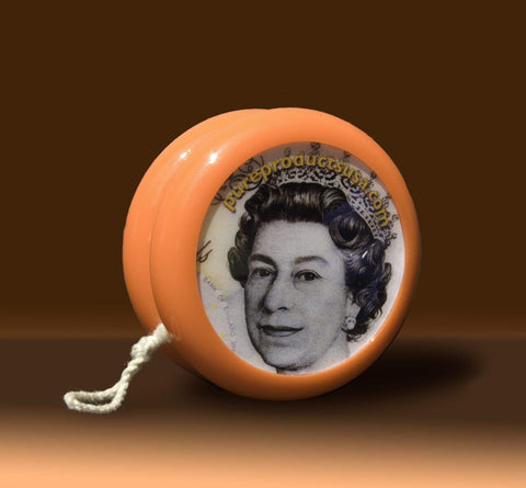 Ligorano Reese's custom Duncan Yo-Yo with British sterling 10 pound note on front and back. Queen Elizabeth II on front. From Pure Products USA.