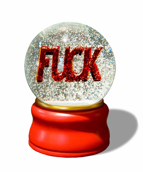 Ligorano Reese's best selling fire engine red 4 inch glass snow globe with the world's favorite word - Fuck! 4 inch glass snow globe. From Pure Products USA.