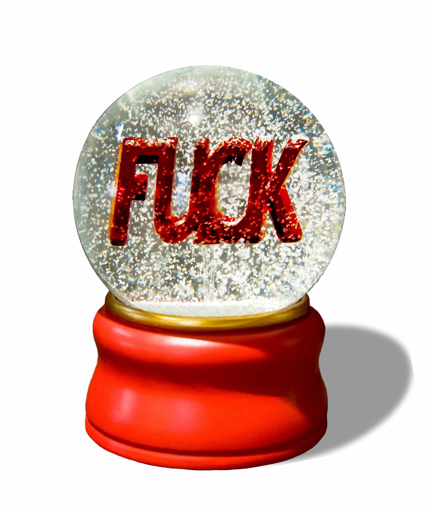 Ligorano Reese's best selling fire engine red 4 inch glass snow globe with the world's favorite word - Fuck! 4 inch glass snow globe. From Pure Products USA.